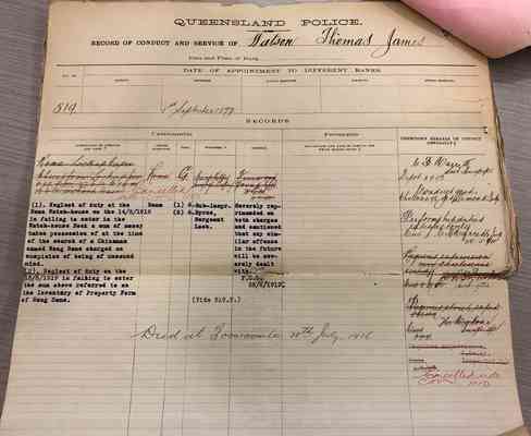 QSA566403 nd Record of Conduct and Service, Thomas James Watson Police Staff file